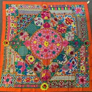 Sold!Authentic Hermes garden orange silk scarf90cm